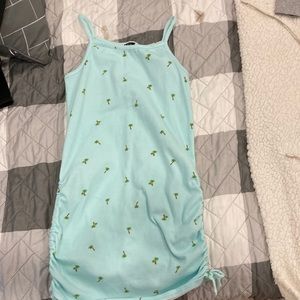 Teal dress with palm trees